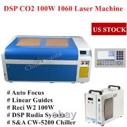 DSP 100W 1060 Co2 Cutting Laser Machine USB Auto-Focus Engraver 5200W Chiller US