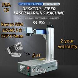 Raycus 50W Metal Steel Cut Fiber Laser Engraver Marking Machine with D69 Rotary