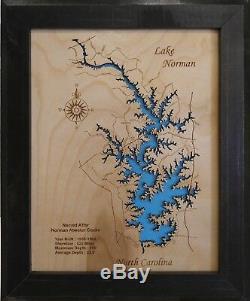Wooden 2D Cut, Engraved LAKE NORMAN NC Map WALL ART HANGING laser engraved NEW