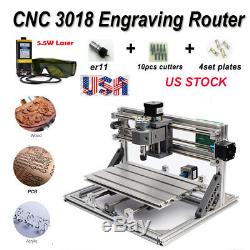 Cnc 3018 Router Gravure Sculpture De Fraisage Coupe Bricolage Machine Et 5.5w Module Laser