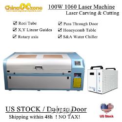 Machine de découpe et de gravure laser CO2 100W 1060 avec guides linéaires X Y et refroidisseur S&A 3000.